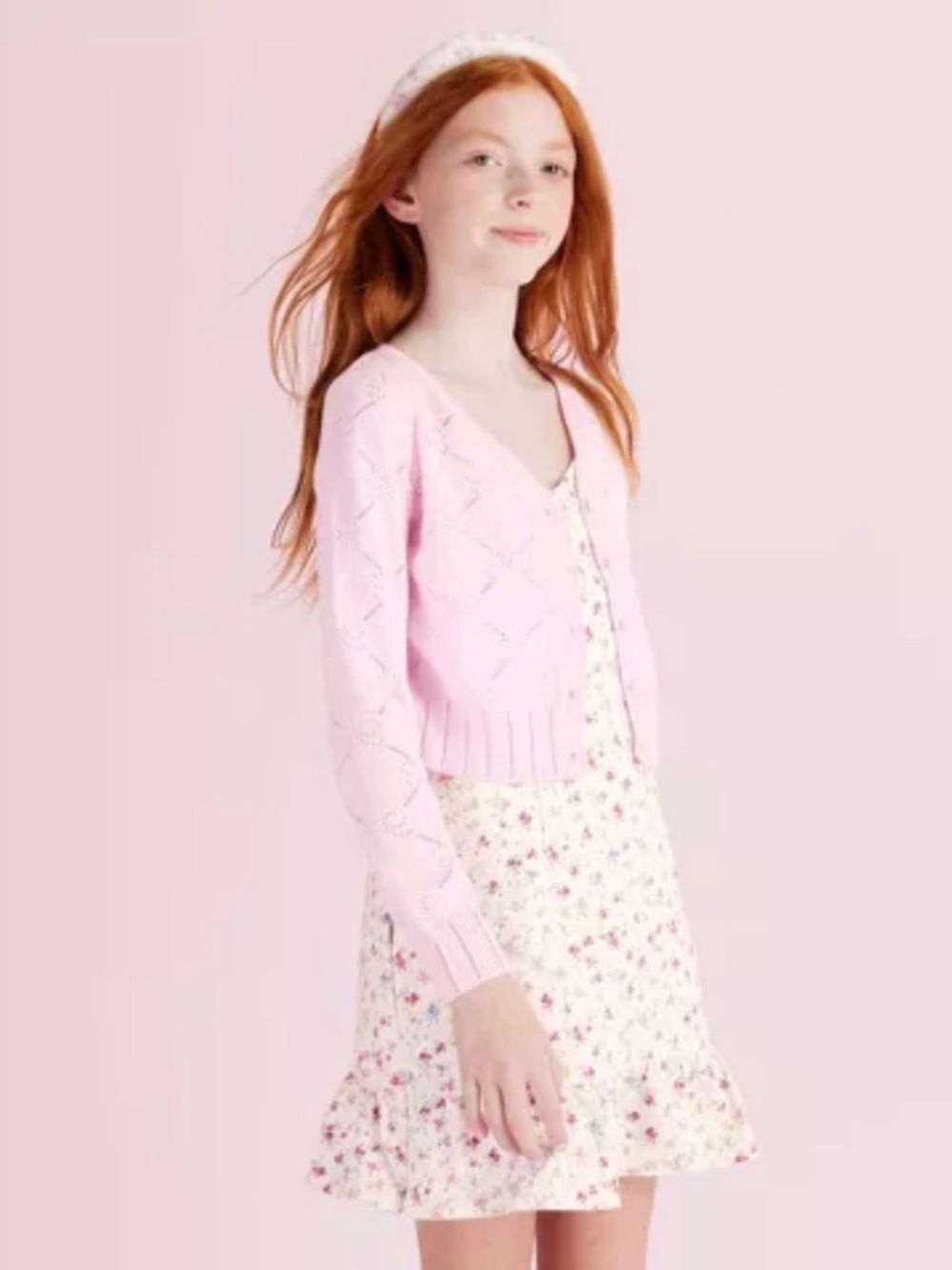 LoveShackFancy x Target Girls’ Emilie Shrunken Pointelle Bow Cardigan Size XL